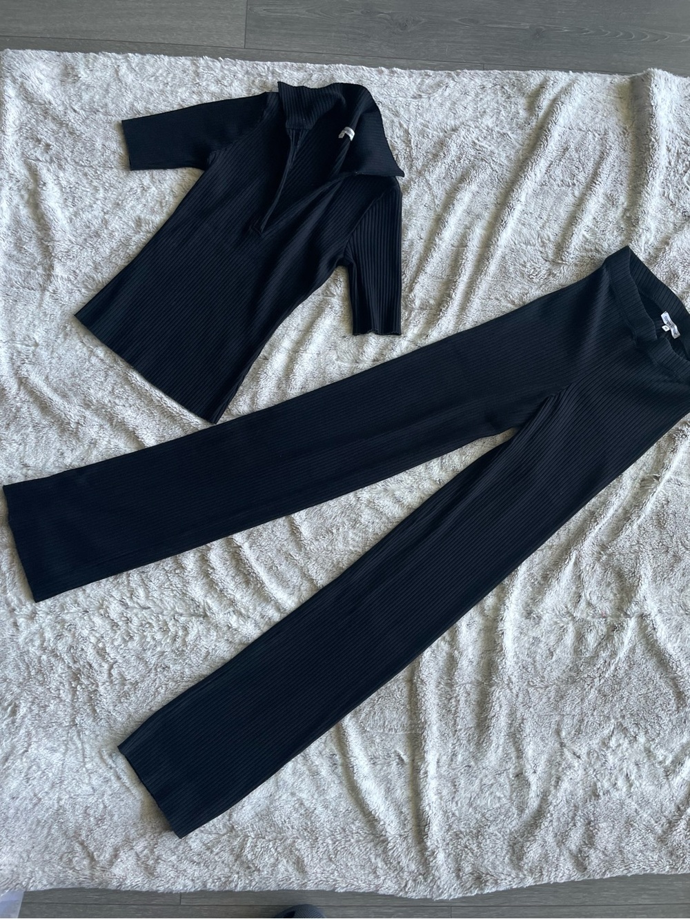 Cotton Citizen Black Ribbed Knit Wide-Leg Pants & Top Set